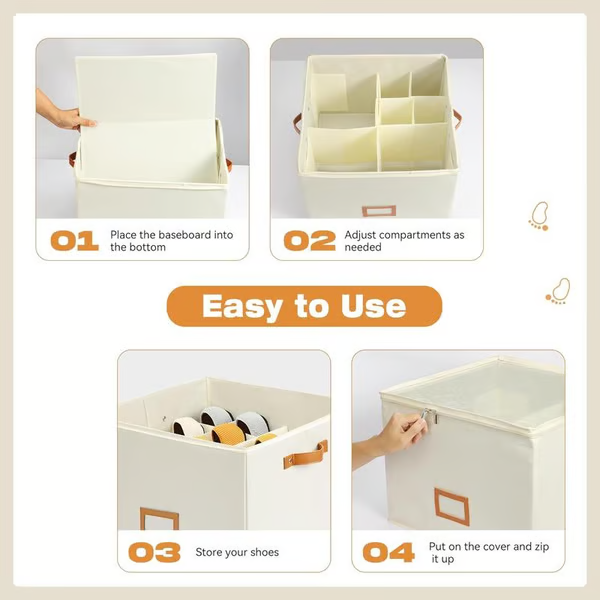 Foldable shoe box made of fabric with lid | Kalsten