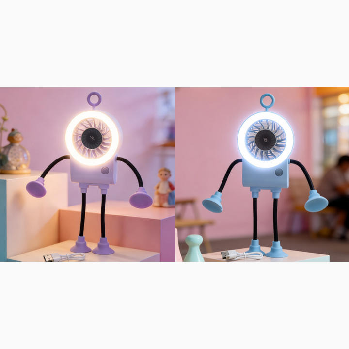 Flexible Robot Desk Fan with LED Light | Kalsten