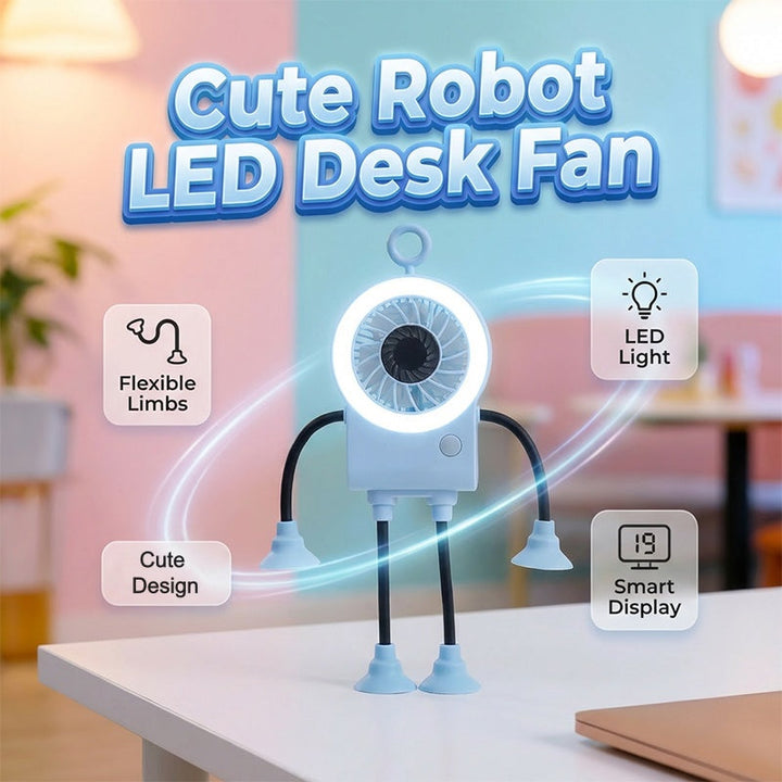 Flexible Robot Desk Fan with LED Light | Kalsten