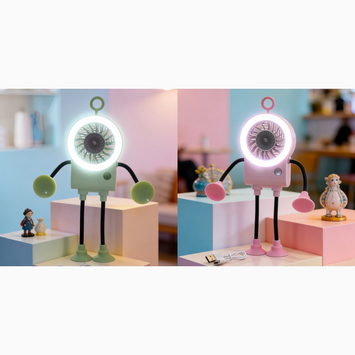 Flexible Robot Desk Fan with LED Light | Kalsten