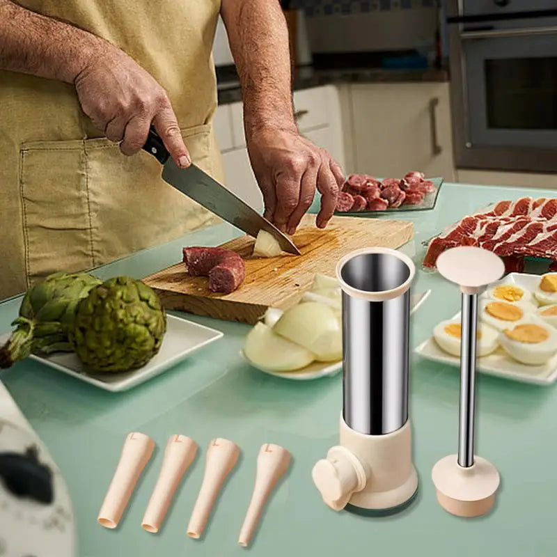 Manual Stainless Steel Sausage Stuffer with 4 Nozzles | Kalsten