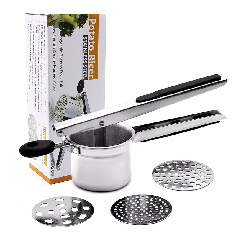 Stainless Steel Potato Press with 3 Fineness Discs | Kalsten