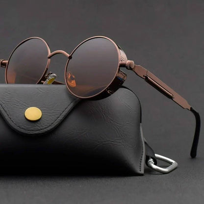 Vintage Round Steampunk Sunglasses, Polarized, UV400