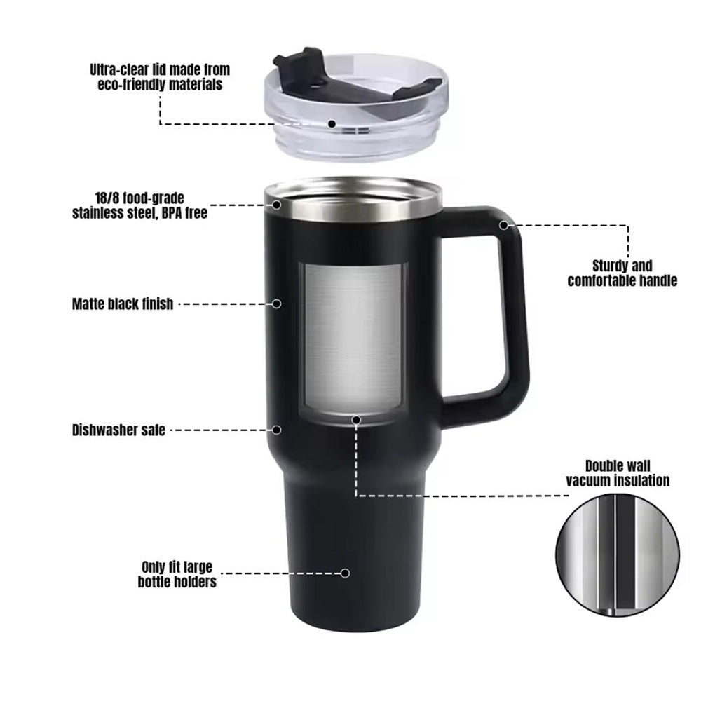 Tumbler Thermo mug 1200 ml with handle, lid and straw | Kalsten