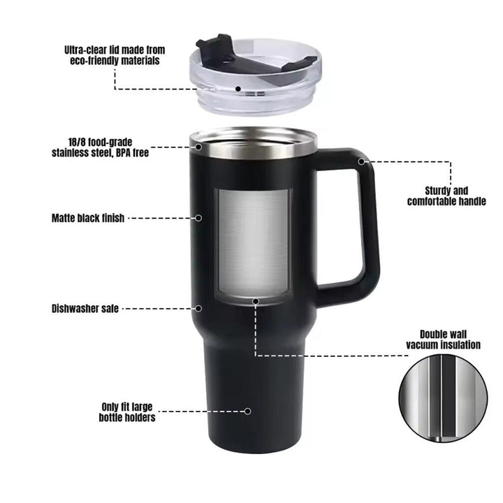 Tumbler Thermo mug 1200 ml with handle, lid and straw | Kalsten