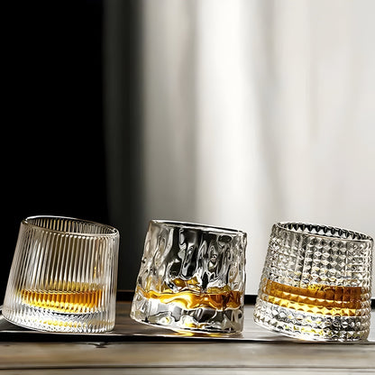 360° Rotating Whisky Glass – Textured Design for Stylish Drinking Enjoyment