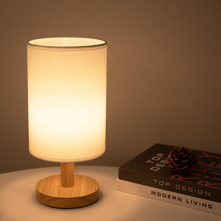 Table Lamp Natural Wood Fabric Dimmable Light | Kalsten