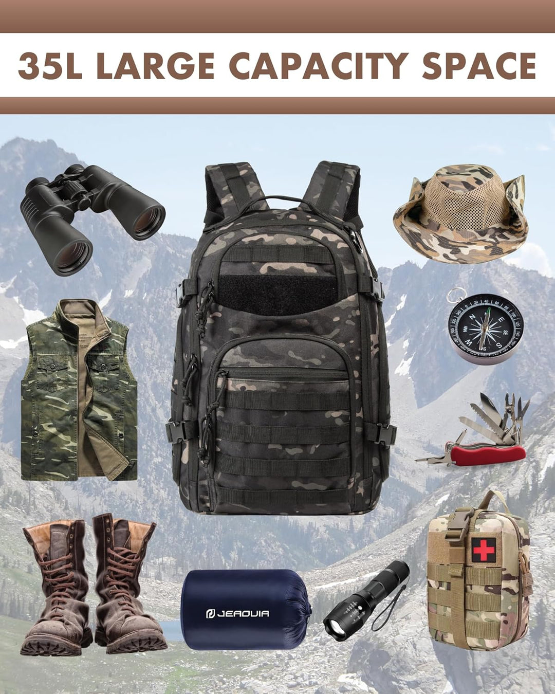 35L Outdoor Tactical Backpack with Molle System and Laptop Storage | Kalsten
