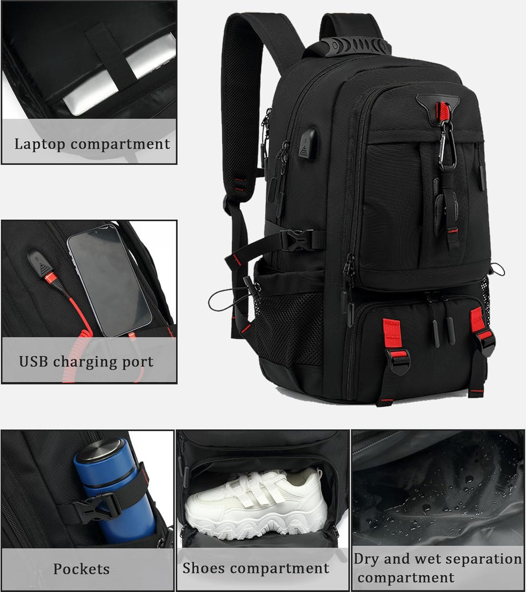 60L Waterproof Travel Laptop Backpack with USB Port & Shoe Compartment | Kalsten