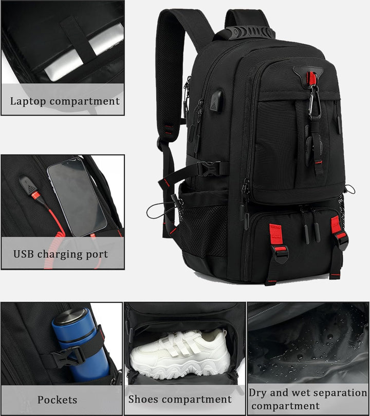 60L Waterproof Travel Laptop Backpack with USB Port & Shoe Compartment | Kalsten