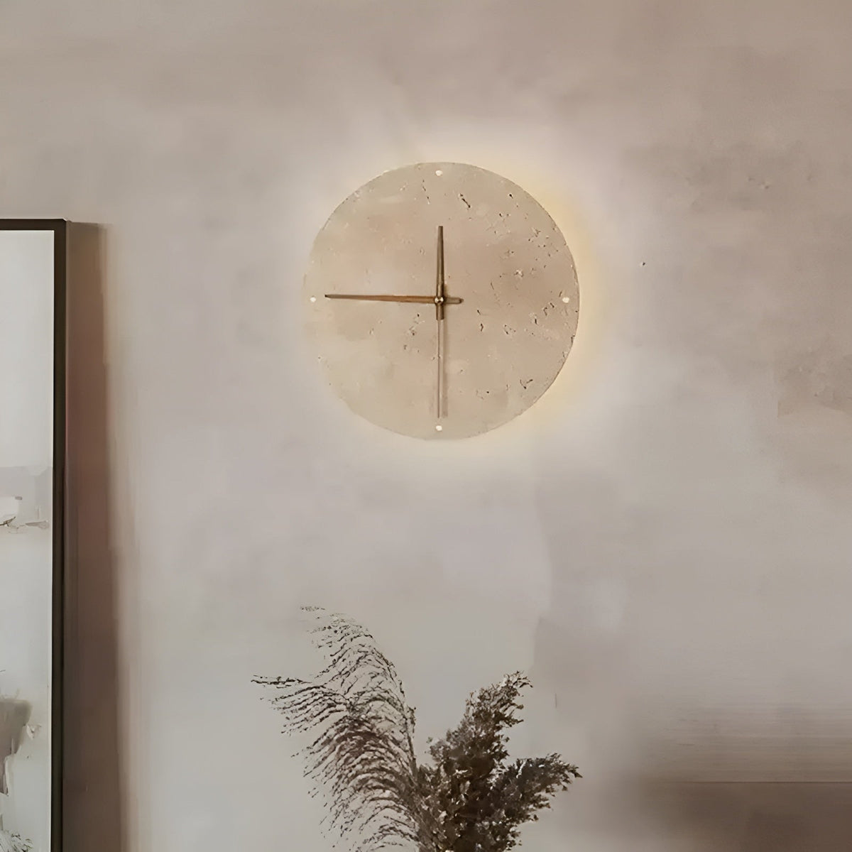 Travertine Wall Clock with LED Light – Minimalist & Decorative | High-Quality Natural Stone Clock | Karnz