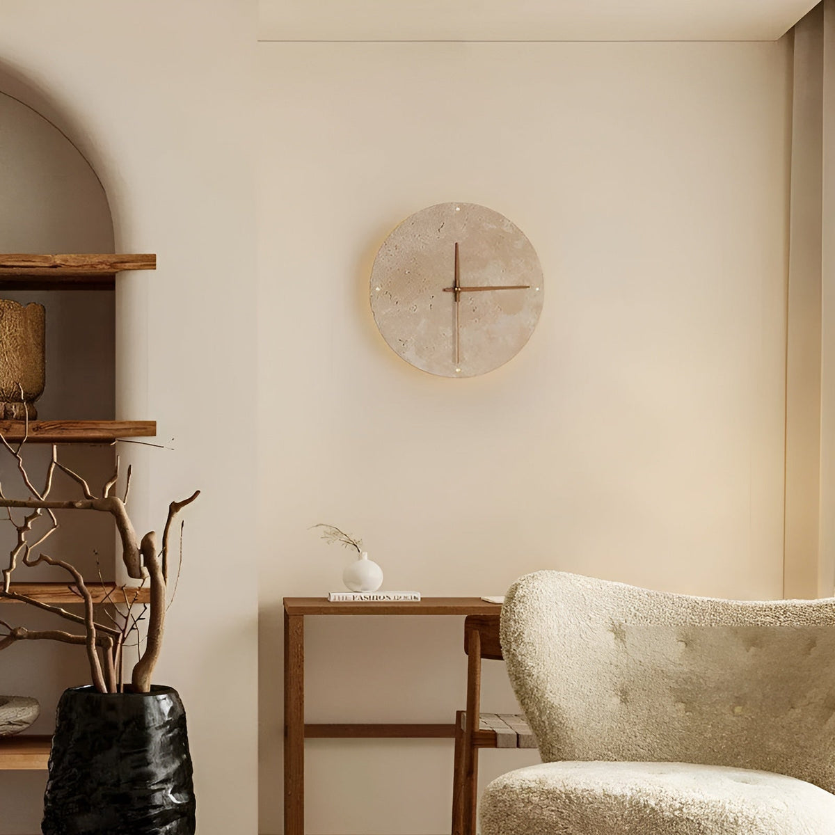 Travertine Wall Clock with LED Light – Minimalist & Decorative | High-Quality Natural Stone Clock | Karnz