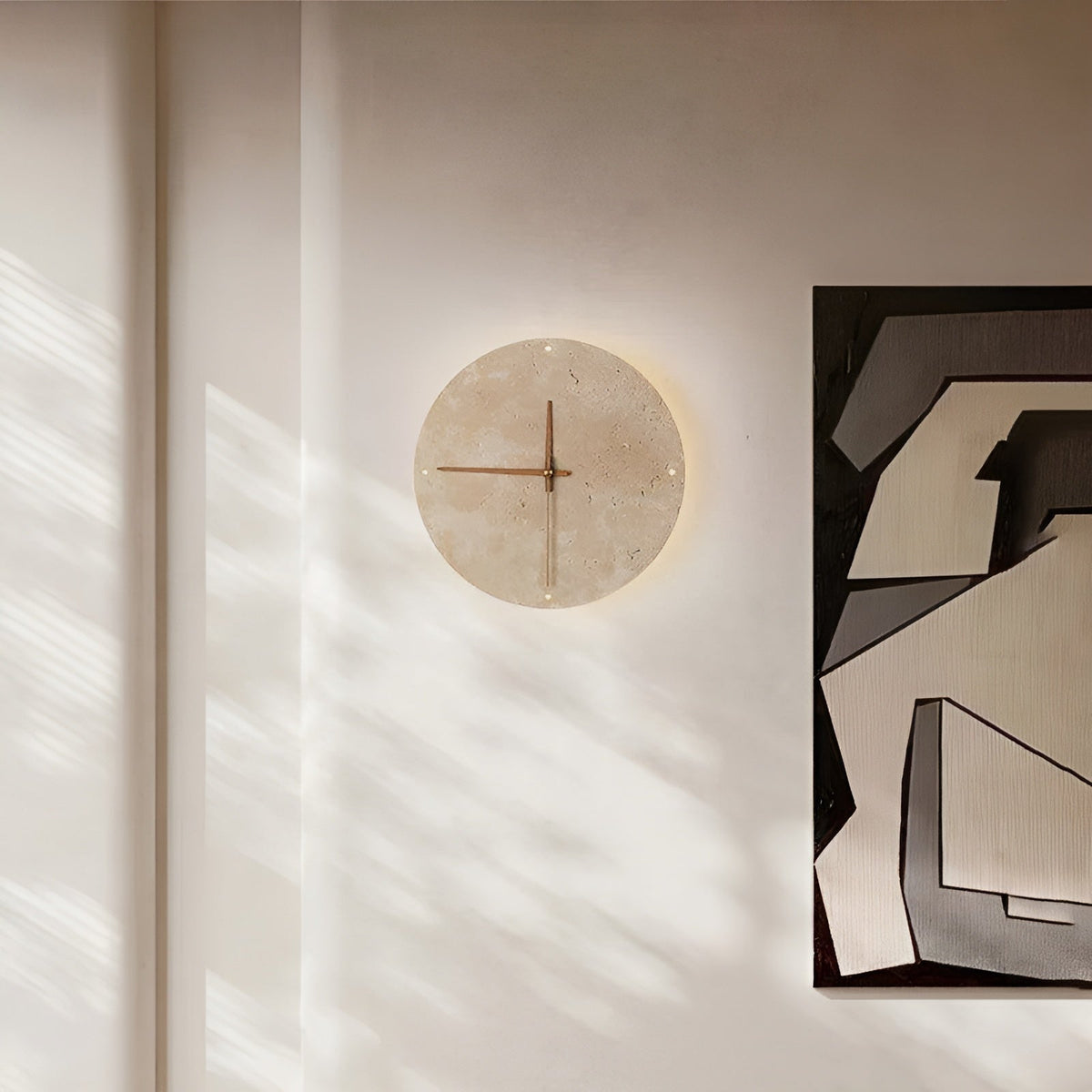 Travertine Wall Clock with LED Light – Minimalist & Decorative | High-Quality Natural Stone Clock | Karnz