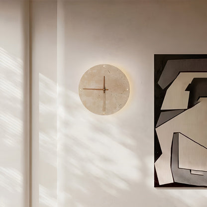 Travertine Wall Clock with LED Light – Minimalist & Decorative | High-Quality Natural Stone Clock | Karnz