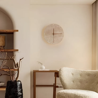 Travertine Wall Clock with LED Light – Minimalist & Decorative | High-Quality Natural Stone Clock | Karnz