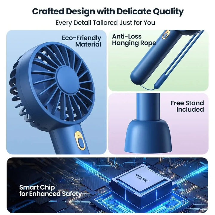 1800mAh Rechargeable Mini Portable Fan - USB Personal Handheld Electric Fan with 3 Speeds for Room, Camping, and Indoor Use | Kalsten