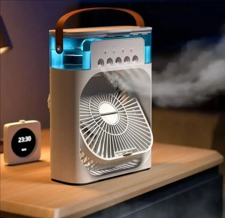 3-in-1 Portable Air Cooler with LED Lights – USB-Powered Desktop Fan, Humidifier & Night Light - Trekker Essentials
