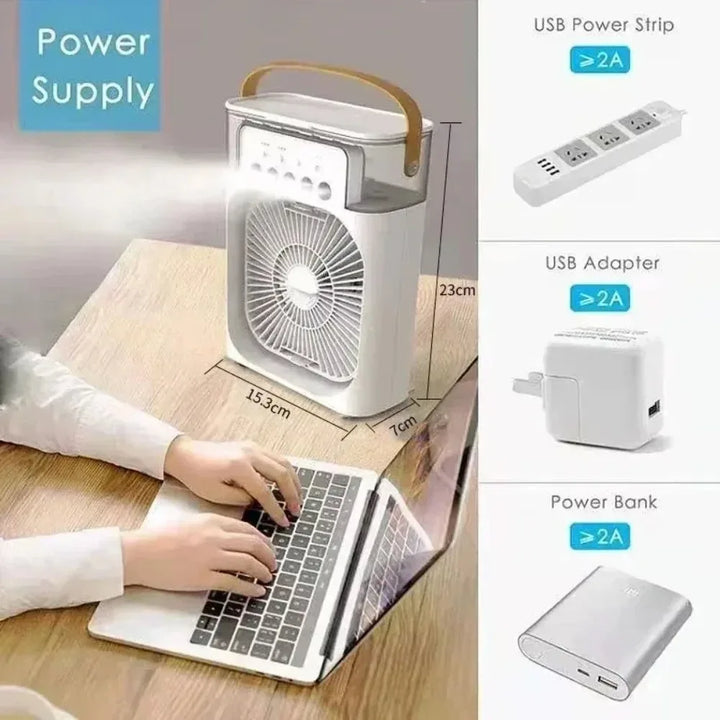 3-in-1 Portable Air Cooler with LED Lights – USB-Powered Desktop Fan, Humidifier & Night Light | Kalsten