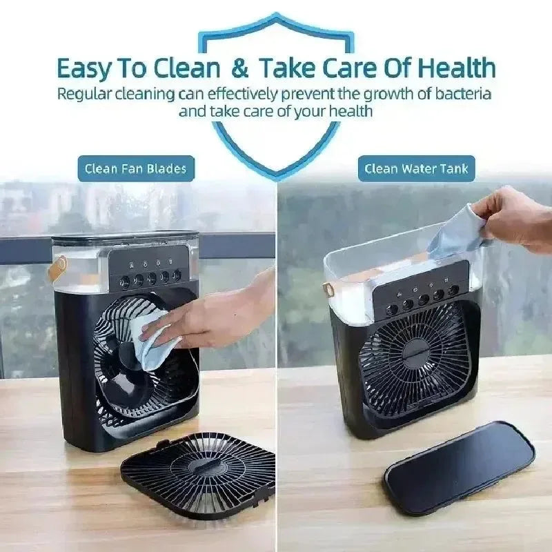 3-in-1 Portable Air Cooler with LED Lights – USB-Powered Desktop Fan, Humidifier & Night Light | Kalsten