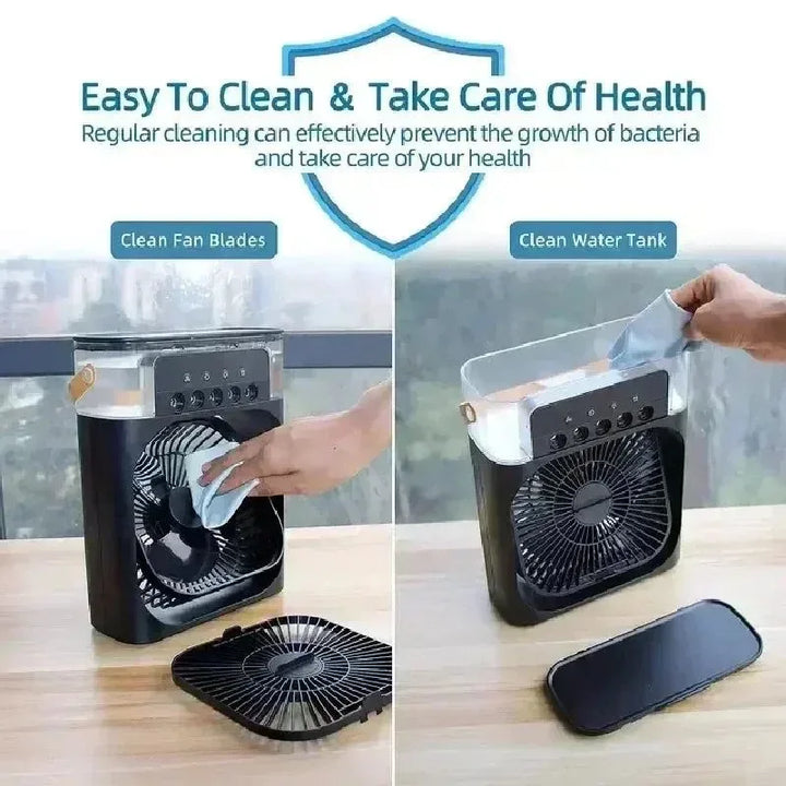 3-in-1 Portable Air Cooler with LED Lights – USB-Powered Desktop Fan, Humidifier & Night Light | Kalsten