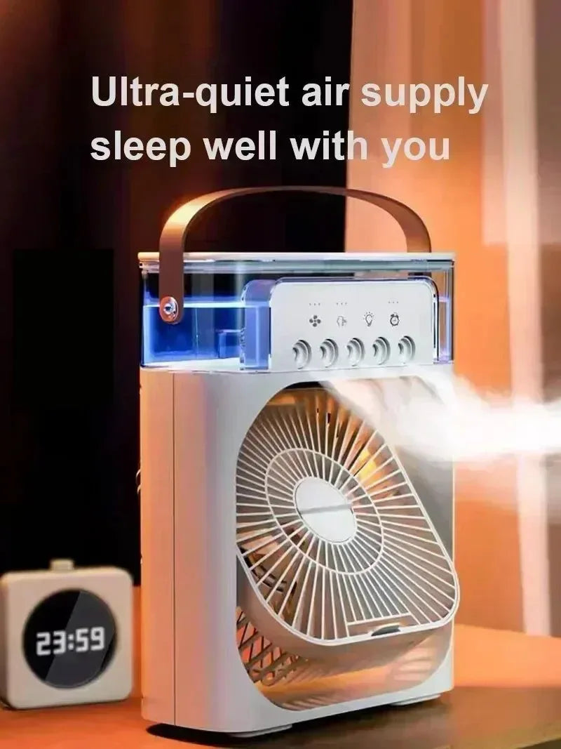 3-in-1 Portable Air Cooler with LED Lights – USB-Powered Desktop Fan, Humidifier & Night Light | Kalsten