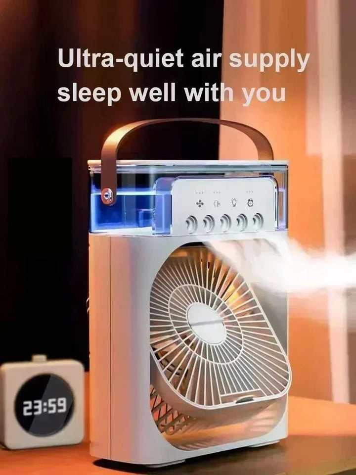 3-in-1 Portable Air Cooler with LED Lights – USB-Powered Desktop Fan, Humidifier & Night Light | Kalsten