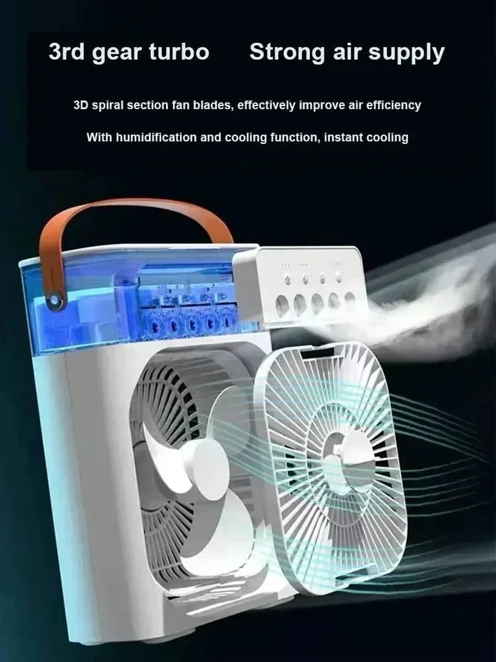 3-in-1 Portable Air Cooler with LED Lights – USB-Powered Desktop Fan, Humidifier & Night Light | Kalsten