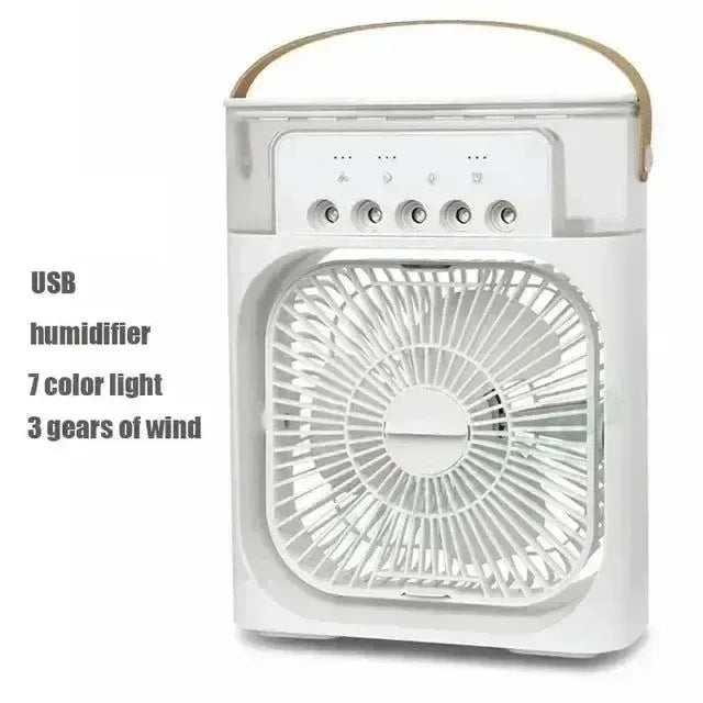 3-in-1 Portable Air Cooler with LED Lights – USB-Powered Desktop Fan, Humidifier & Night Light | Kalsten