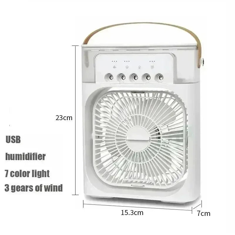 3-in-1 Portable Air Cooler with LED Lights – USB-Powered Desktop Fan, Humidifier & Night Light | Kalsten