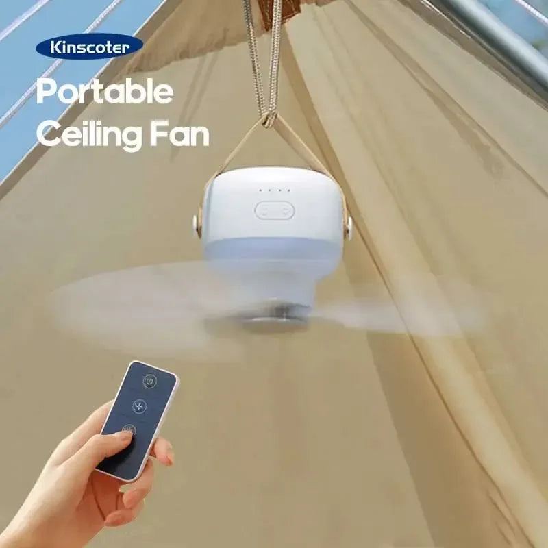 7200mAh Outdoor Camping Fan – Cordless Ceiling Fan with LED Light & Remote Control | Kalsten