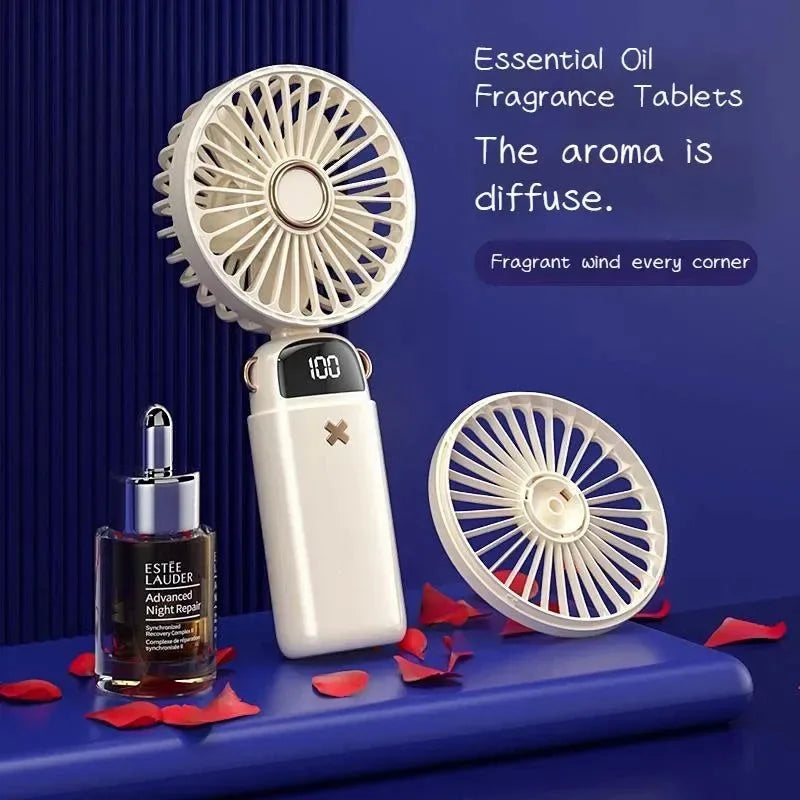Aromatherapy Handheld Mini Fan – Foldable, Portable & USB Rechargeable | Kalsten