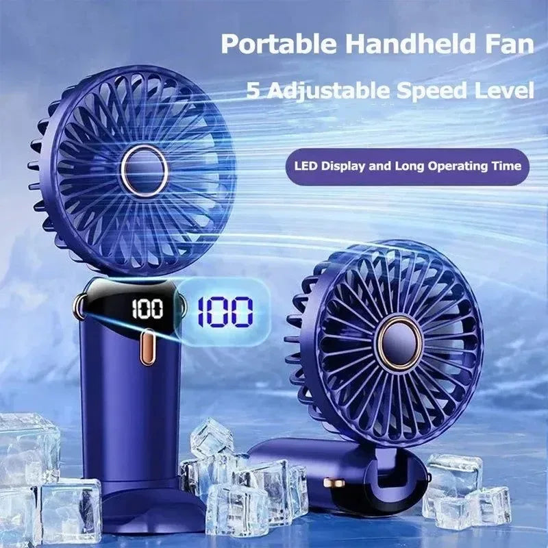 Handheld Mini Fan – 3000mAh Foldable USB Rechargeable Fan with LED Display & Phone Stand - Trekker Essentials