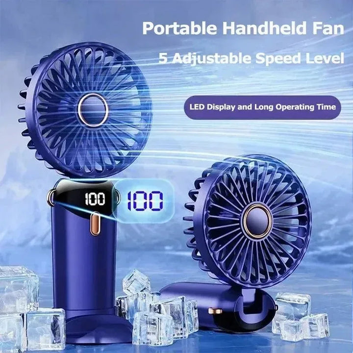 Handheld Mini Fan – 3000mAh Foldable USB Rechargeable Fan with LED Display & Phone Stand - Trekker Essentials
