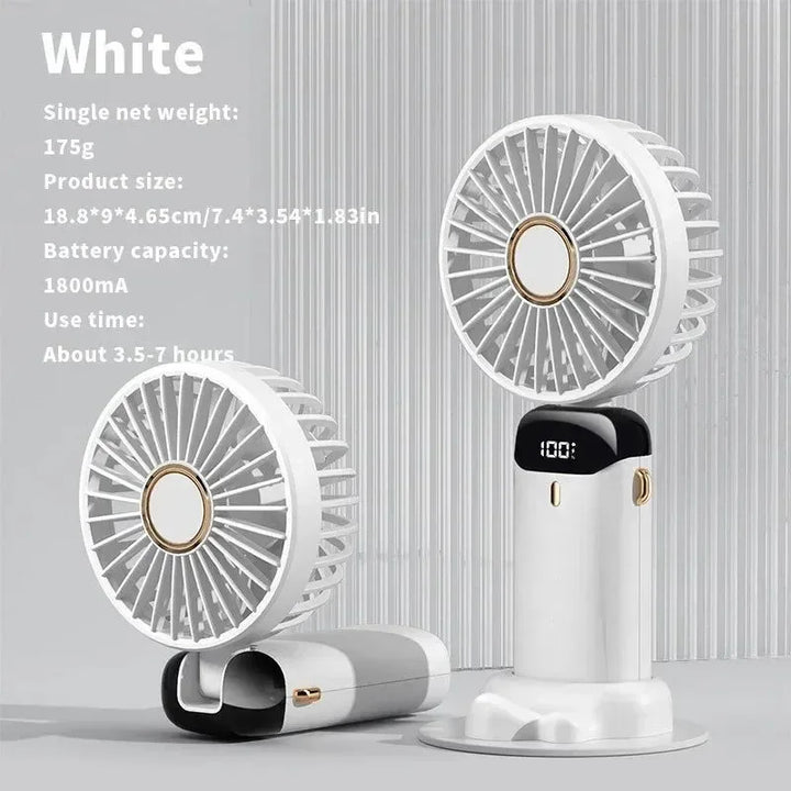 Handheld Mini Fan – 3000mAh Foldable USB Rechargeable Fan with LED Display & Phone Stand | Kalsten