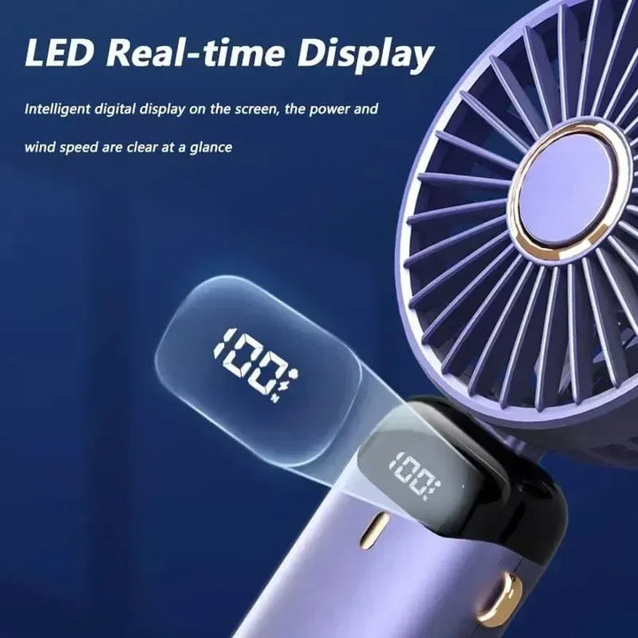 Handheld Mini Fan – 3000mAh Foldable USB Rechargeable Fan with LED Display & Phone Stand | Kalsten
