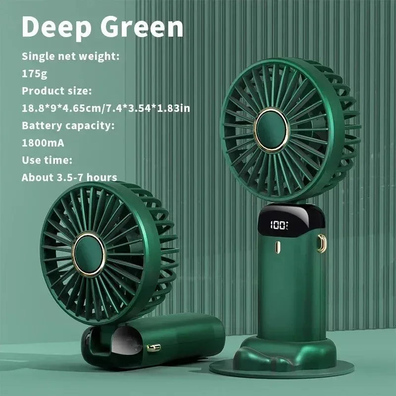Handheld Mini Fan – 3000mAh Foldable USB Rechargeable Fan with LED Display & Phone Stand | Kalsten