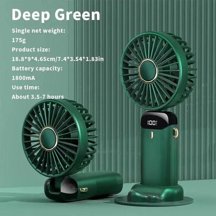 Handheld Mini Fan – 3000mAh Foldable USB Rechargeable Fan with LED Display & Phone Stand | Kalsten