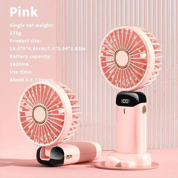 Handheld Mini Fan – 3000mAh Foldable USB Rechargeable Fan with LED Display & Phone Stand | Kalsten