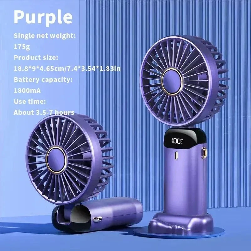 Handheld Mini Fan – 3000mAh Foldable USB Rechargeable Fan with LED Display & Phone Stand | Kalsten
