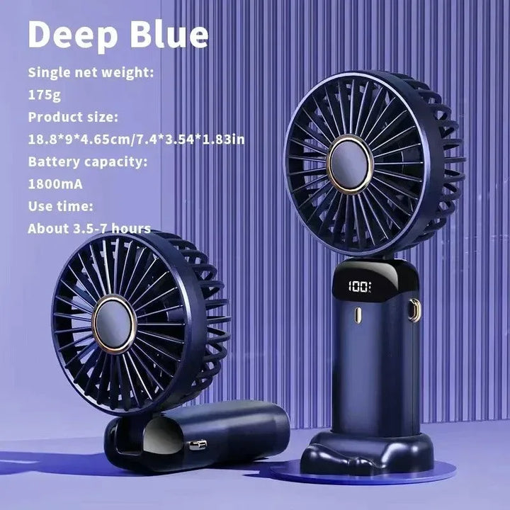 Handheld Mini Fan – 3000mAh Foldable USB Rechargeable Fan with LED Display & Phone Stand | Kalsten