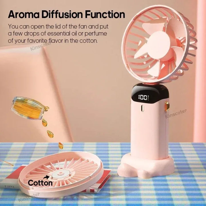 Handheld Mini Fan – 3000mAh Foldable USB Rechargeable Fan with LED Display & Phone Stand | Kalsten