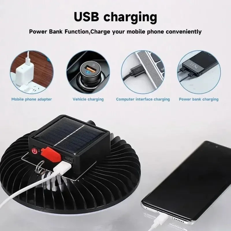 Multifunctional Camping Tool - TYPE-C/Solar Powered Charging LED Camping Light Fan | Kalsten