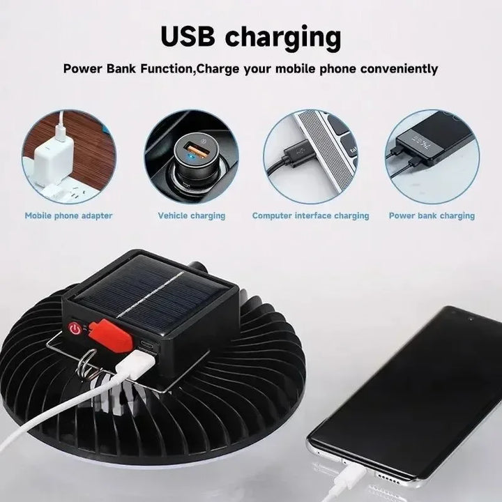 Multifunctional Camping Tool - TYPE-C/Solar Powered Charging LED Camping Light Fan | Kalsten