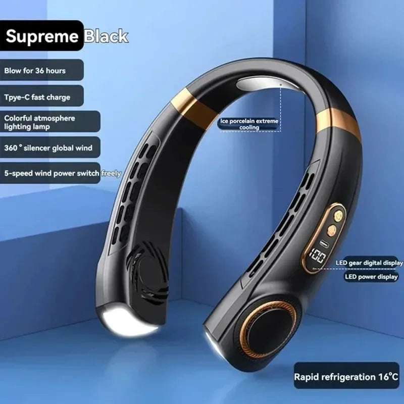 Portable Bladeless Halterneck Fan – USB Rechargeable, Silent, Hands-Free Cooling | Kalsten