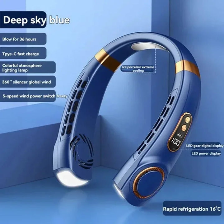 Portable Bladeless Halterneck Fan – USB Rechargeable, Silent, Hands-Free Cooling | Kalsten