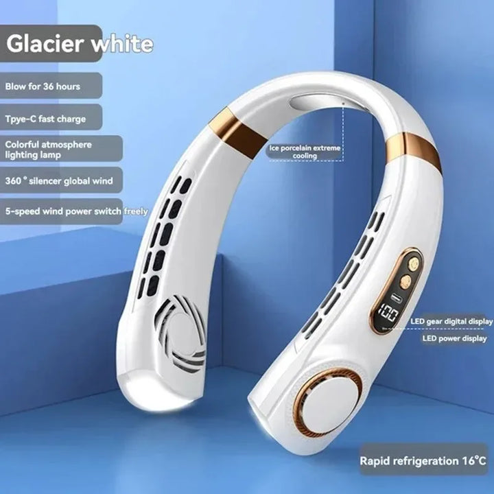 Portable Bladeless Halterneck Fan – USB Rechargeable, Silent, Hands-Free Cooling | Kalsten