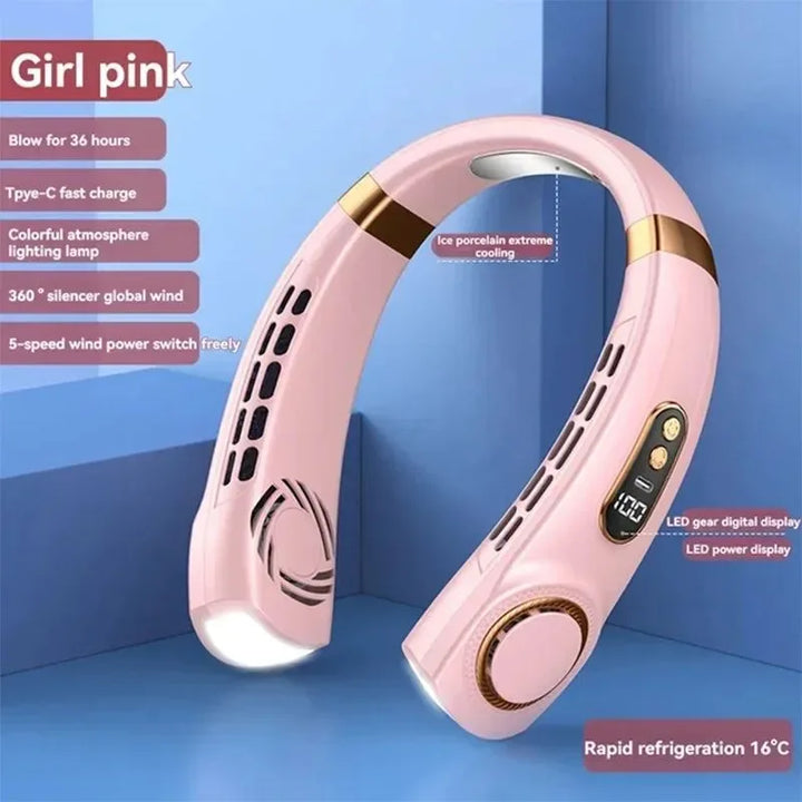 Portable Bladeless Halterneck Fan – USB Rechargeable, Silent, Hands-Free Cooling | Kalsten