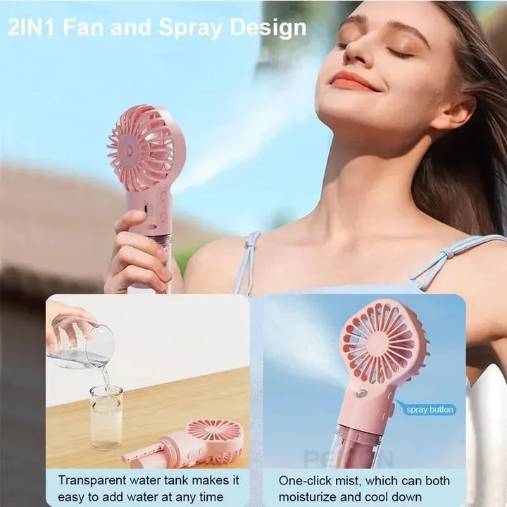 Portable Rechargeable Handheld Misting Fan - Battery Operated USB Mini Air Conditioner for Travel and Outdoor Use | Kalsten