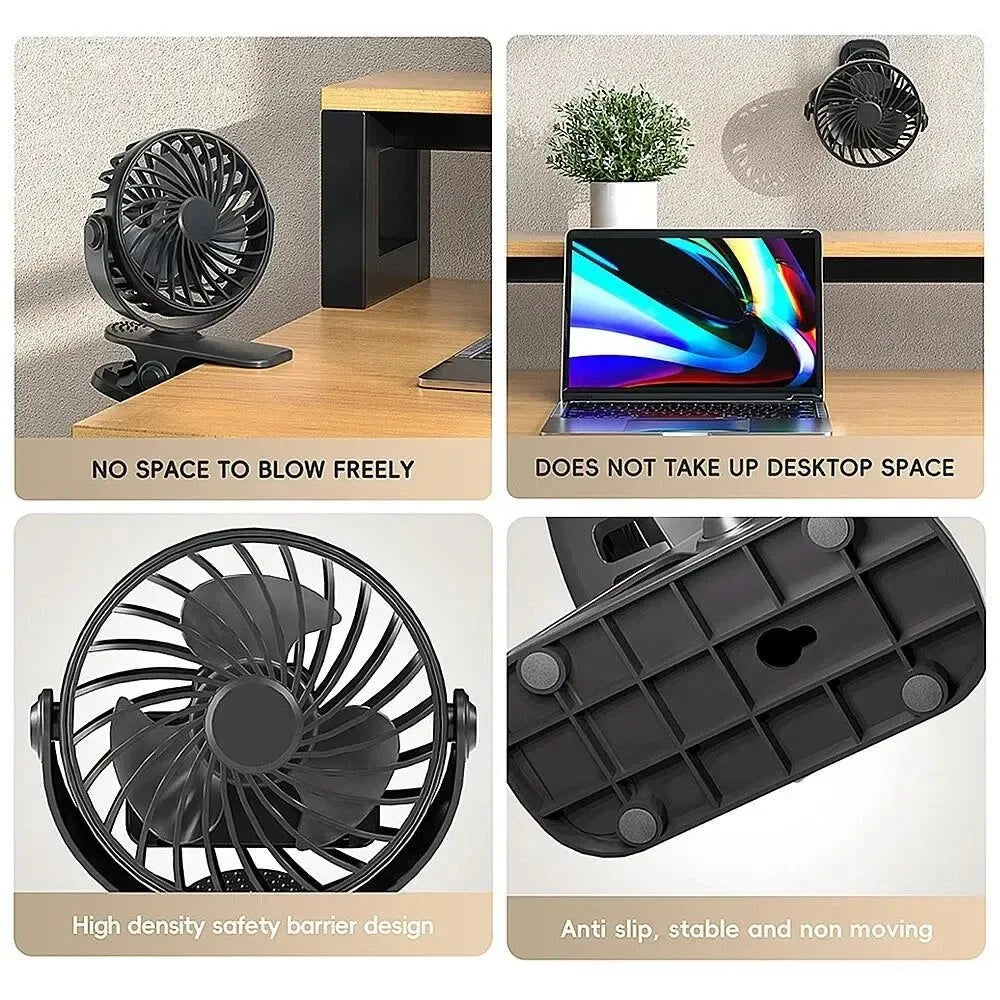 Rechargeable 720° Rotating Clip Fan with Nightlight – Portable & Versatile Cooling Solution | Kalsten