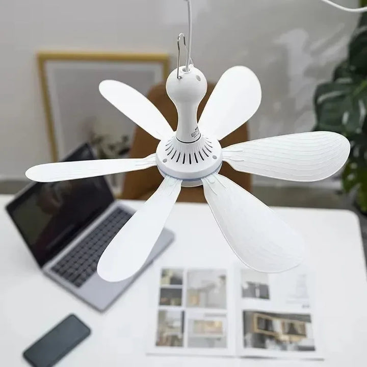 USB-Powered 6-Blade Ceiling Fan with Remote – Silent Hanging Fan for Camping & Bedrooms - Trekker Essentials